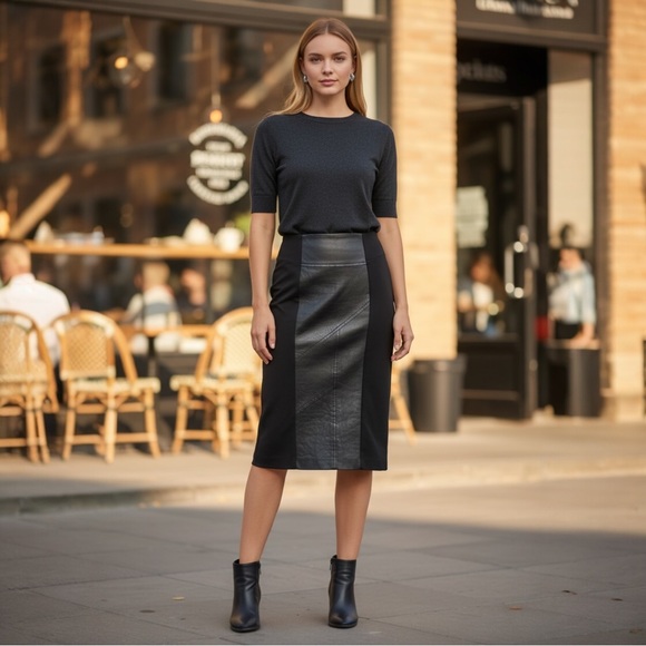 Burning Torch Dresses & Skirts - Anthropologie Burning Torch Black Leather Panel Skirt Made in USA Size XS